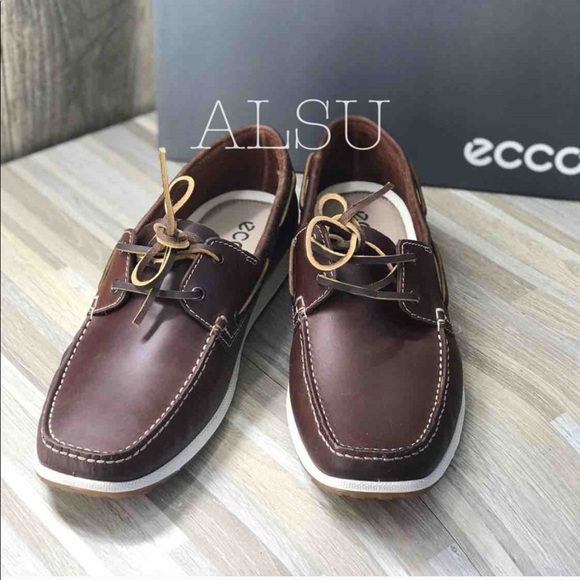 ECCO Dip Moc Boat Cognac Leather Brown AUTHENTIC - Picture 7 of 8